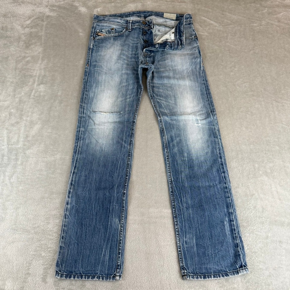 Diesel Darron Slim Tapered Jeans Mens 31x32 Blue Distressed Button Fly Cotton